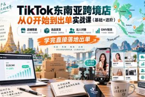 TikTok东南亚跨境店从0开始到出单实战课（基础+进阶），店铺搭建、选品…