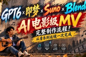GPT6×即梦×Suno×Blender|AI电影级MV完整制作流程!从音乐到运镜一…