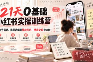 21天0基础小红书实操训练营｜从账号搭建、流量逻辑到爆款笔记、垂直变…