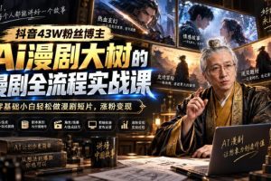 抖音43W粉丝博主Ai漫剧大树的漫剧制作全流程实战课,零基础小白轻松做…
