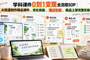 学科课件0到1变现全流程SOP｜AI批量制作精品课件、优化排版、笔记引流…