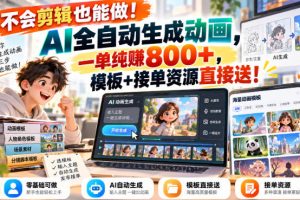 不会剪辑也能做！AI全自动生成动画，一单纯賺800+，模板+接单资源直接…