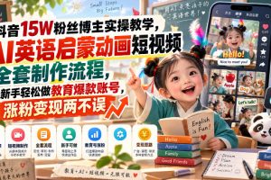 抖音15W粉丝博主实操教学，AI英语启蒙动画短视频全套制作流程，新手轻…