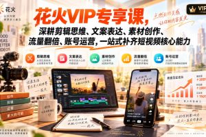 安先生-花火VIP专享课，深耕剪辑思维、文案表达、素材创作、流量翻倍、…