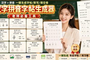 学习神器，汉字拼音字帖生成器，汉字+拼音 一键生成字帖/默写/填空卷，…