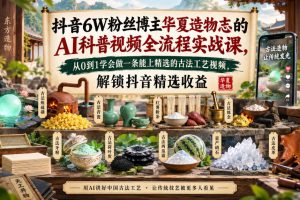 抖音6W粉丝博主华夏造物志的AI科普视频全流程实战课,从0到1学会做一条…