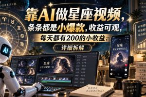 靠AI做星座视频,条条都是小爆款,收益可观,每天都有200的小收益,详…