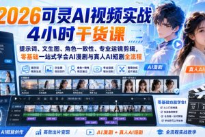 2026可灵AI视频实战4小时干货课｜提示词、文生图、角色一致性、专业运…