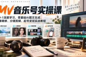 AI MV音乐号实操课,从0-1深度学习,零基础AI图文生成、人像精修、分镜…