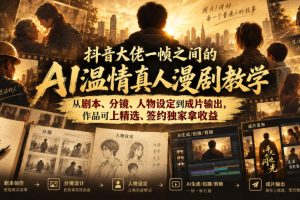 抖音大佬一帧之间的AI温情真人漫剧教学,从剧本、分镜、人物设定到成片…