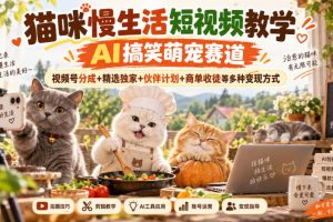 猫咪慢生活短视频教学,AI搞笑萌宠赛道