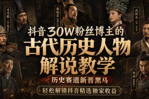 抖音30W粉丝博主的古代历史人物解说教学，历史赛道新晋黑马，轻松解锁…