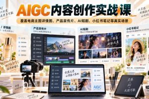 AIGC内容创作实战课，覆盖电商主图详情图、产品宣传片、AI短剧、小红书…