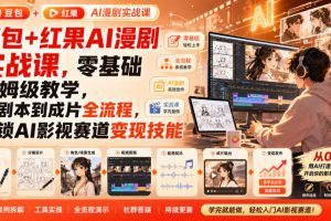 豆包+红果AI漫剧实战课，零基础保姆级教学，从剧本到成片全流程，解锁…