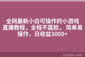全网最新小白可操作的小游戏直播教程，全程不露脸， 简单易操作，日收益3000+
