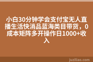 小白30分钟学会支付宝无人直播生活快消品蓝海类目带货，0成本矩阵多开操作日1000+收入