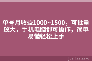 单号月收益1000~1500，可批量放大，手机电脑都可操作，简单易懂轻松上手