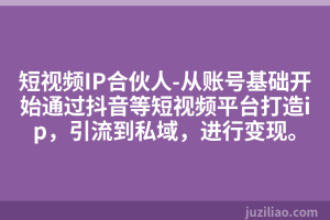 短视频IP合伙人-从账号基础开始通过抖音等短视频平台打造ip，引流到私域，进行变现。
