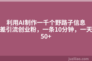 利用AI制作一千个野路子信息差引流创业粉，一条10分钟，一天50+