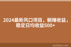 2024最新风口项目，躺赚收益，稳定日均收益500+