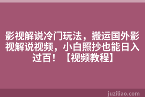 影视解说冷门玩法，搬运国外影视解说视频，小白照抄也能日入过百！【视频教程】
