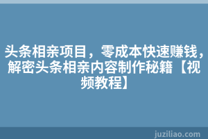 头条相亲项目，零成本快速赚钱，解密头条相亲内容制作秘籍【视频教程】