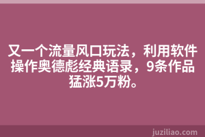又一个流量风口玩法，利用软件操作奥德彪经典语录，9条作品猛涨5万粉。