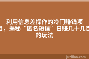 利用信息差操作的冷门赚钱项目，揭秘“匿名短信”日赚几十几百的玩法