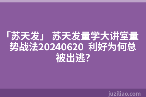 「苏天发」 苏天发量学大讲堂量势战法20240620  利好为何总被出逃？