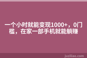 一个小时就能变现1000+，0门槛，在家一部手机就能躺赚