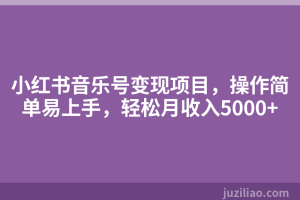 小红书音乐号变现项目，操作简单易上手，轻松月收入5000+