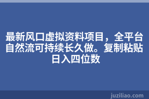 最新风口虚拟资料项目，全平台自然流可持续长久做。复制粘贴 日入四位数