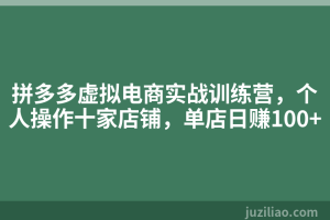 拼多多虚拟电商实战训练营，个人操作十家店铺，单店日赚100+