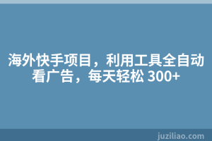 海外快手项目，利用工具全自动看广告，每天轻松 300+