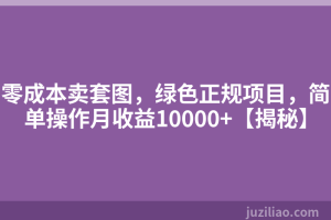 零成本卖套图，绿色正规项目，简单操作月收益10000+【揭秘】