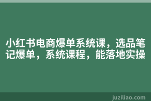 小红书电商爆单系统课，选品笔记爆单，系统课程，能落地实操