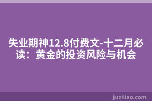 失业期神12.8付费文-十二月必读：黄金的投资风险与机会