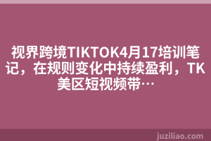 视界跨境TIKTOK4月17培训笔记，在规则变化中持续盈利，TK美区短视频带…