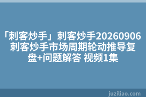 「刺客炒手」刺客炒手20260906刺客炒手市场周期轮动推导复盘+问题解答 视频1集