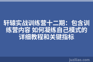 轩辕实战训练营十二期：包含训练营内容 如何凝练自己模式的详细教程和关键指标