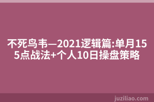 不死鸟韦—2021逻辑篇:单月155点战法+个人10日操盘策略