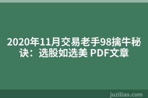 2020年11月交易老手98擒牛秘诀：选股如选美 PDF文章