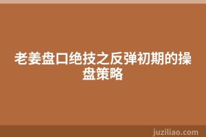 老姜盘口绝技之反弹初期的操盘策略