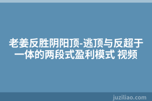 老姜反胜阴阳顶-逃顶与反超于一体的两段式盈利模式 视频