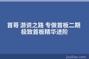 首哥 游资之路 专做首板二期 极致首板精华进阶