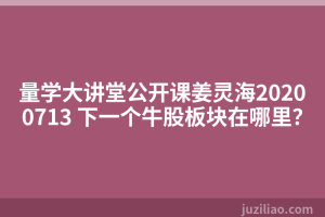 量学大讲堂公开课姜灵海20200713 下一个牛股板块在哪里？