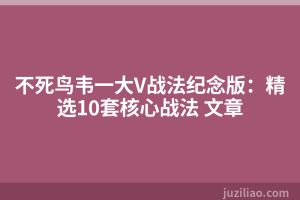 不死鸟韦一大V战法纪念版：精选10套核心战法 文章