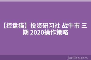 【控盘猫】投资研习社 战牛市 三期 2020操作策略