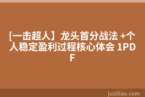 [一击超人】龙头首分战法 +个人稳定盈利过程核心体会 1PDF