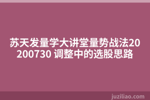 苏天发量学大讲堂量势战法20200730 调整中的选股思路